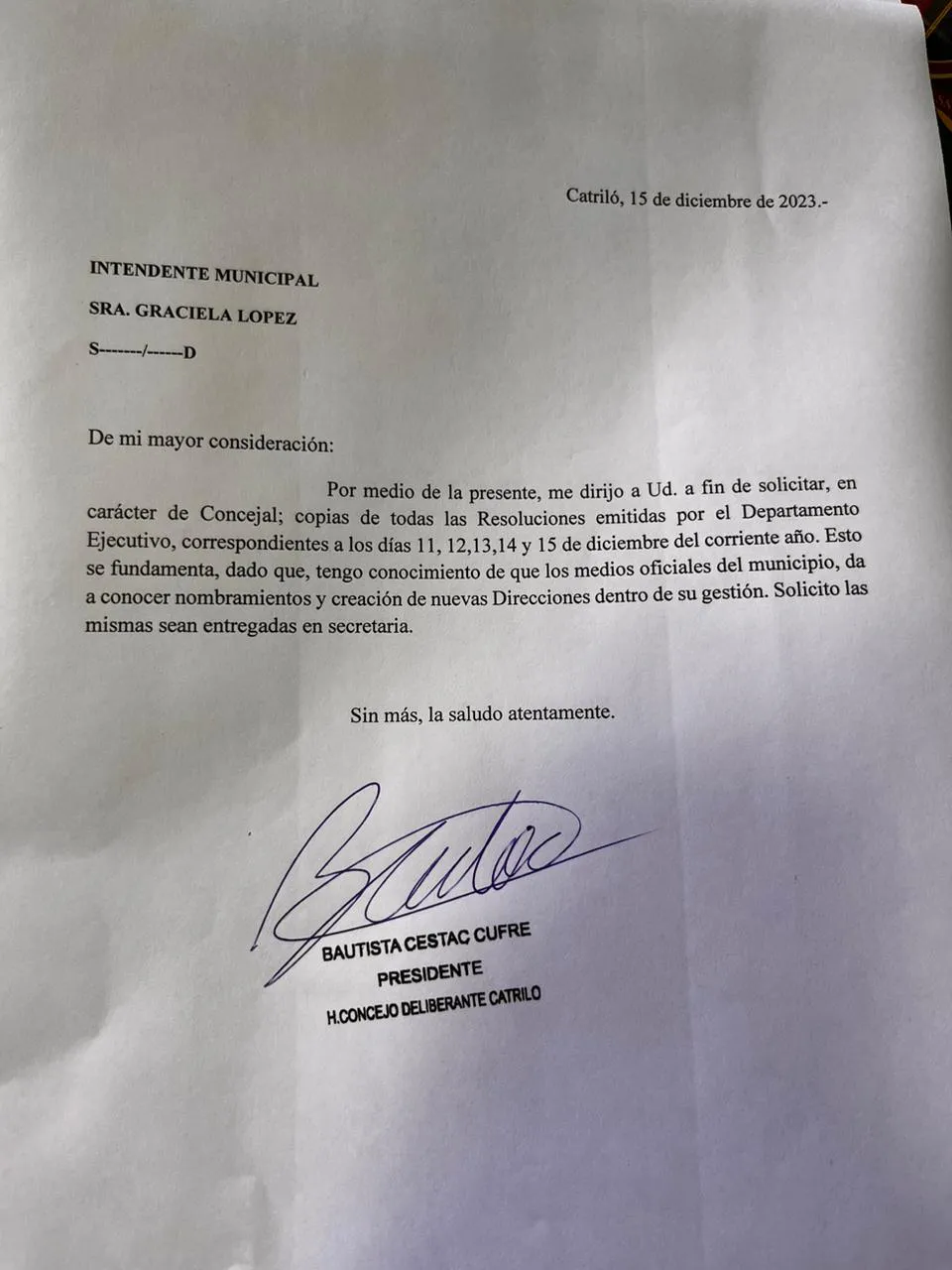 nota Cestac a Intendenta